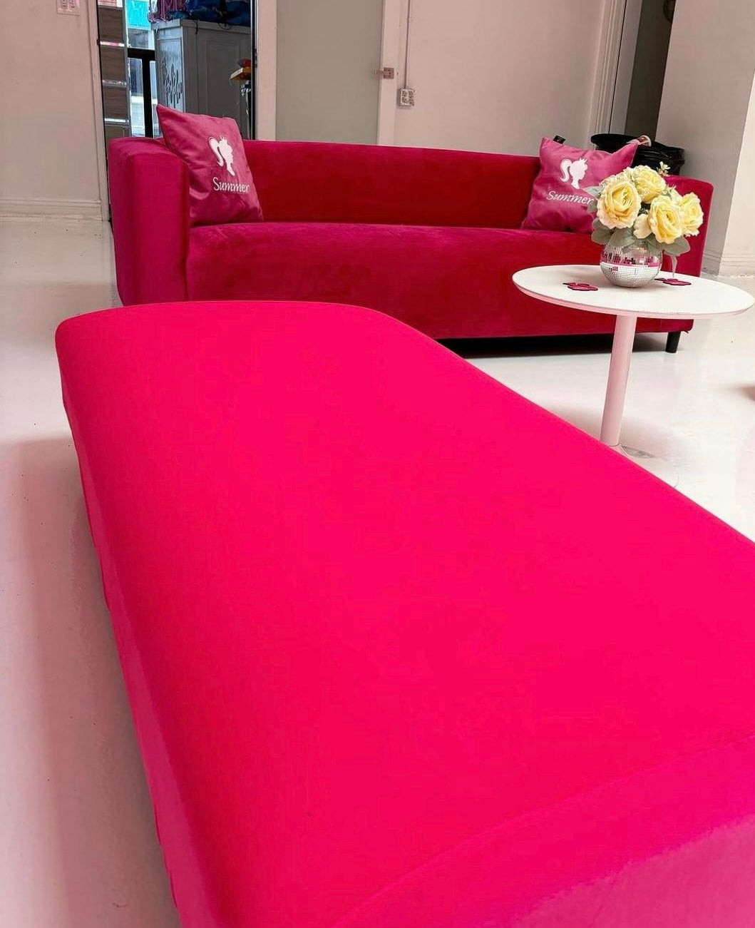 HOT Pink VELVET Bench / Ottoman 6'