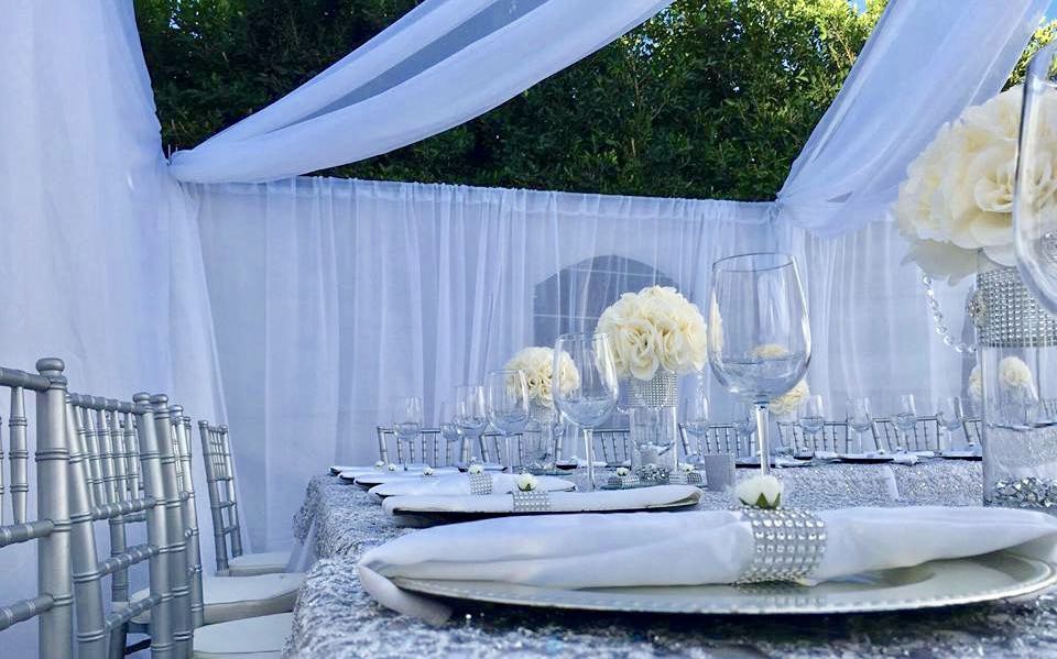 TENT with DRAPING  10X50 & Chandelier